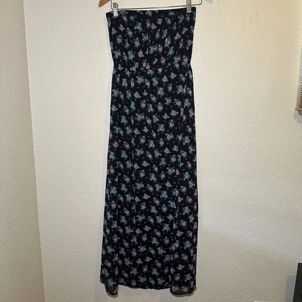 Forever 21 Size M Strapless Maxi Dress Black Floral Summer Bohemian Dark Romance - Picture 5 of 7